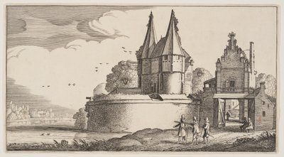 Bastion og byport ved en flod, fra Landskaber (Playsante Lantschappen) af Claes Jansz. Visscher II