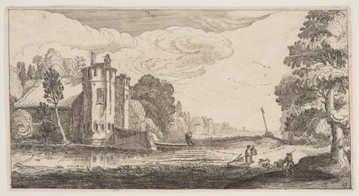 Landhus med to sekskantede tårne, fra Landskaber (Playsante Lantschappen) af Claes Jansz. Visscher II