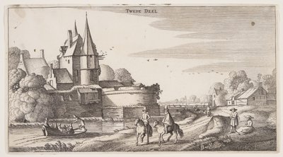 Landevej langs en landsby med en bastion, fra Landskaber (Playsante Lantschappen) af Claes Jansz. Visscher II