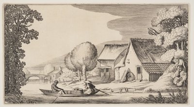Bonde og bondekone i en robåd, fra Landskaber (Playsante Lantschappen) af Claes Jansz. Visscher II