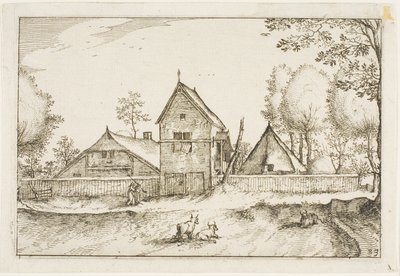 Stor muret gård, plade 23 efter Billeder af gårde, landhuse og rustikke landsbyer (Praediorum villarum et rusticarum casularum icones) af Claes Jansz. Visscher II