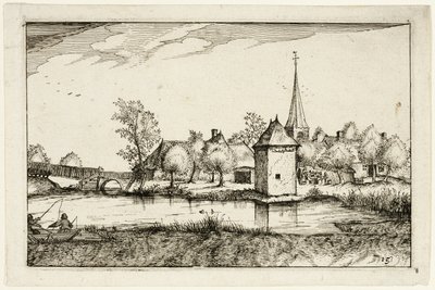 Pond and a Village, plade femten efter billeder af gårde, landhuse og rustikke landsbyer (Praediorum villarum et rusticarum casularum icones) af Claes Jansz. Visscher II