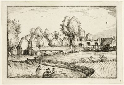 Vej langs en mark, plade seksten efter Billeder af gårde, landhuse og rustikke landsbyer (Praediorum villarum et rusticarum casularum icones) af Claes Jansz. Visscher II