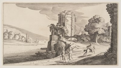 Rundetårn ved en flod, fra Landskaber (Playsante Lantschappen) af Claes Jansz. Visscher II