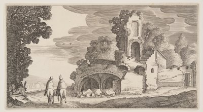 Ruiner langs en vej, fra Landskaber (Playsante Lantschappen) af Claes Jansz. Visscher II