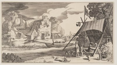 Telt med folk fra landet, fra Landskaber (Playsante Lantschappen) af Claes Jansz. Visscher II