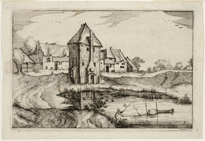 The Pond, plade ni efter Pictures of Farms, Country Houses and Rustic Villages (Praediorum villarum et rusticarum casularum icones) af Claes Jansz. Visscher II