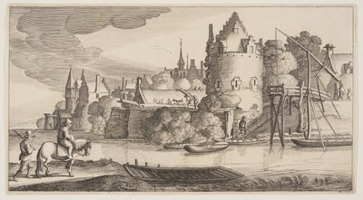 By beliggende ved en flod, fra Landskaber (Playsante Lantschappen) af Claes Jansz. Visscher II