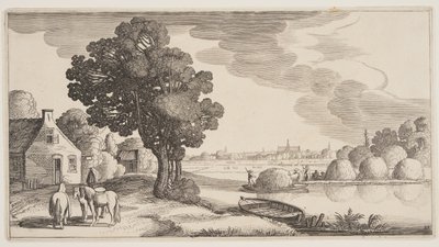 Transport af hø på en flod, fra Landscapes (Playsante Lantschappen) af Claes Jansz. Visscher II