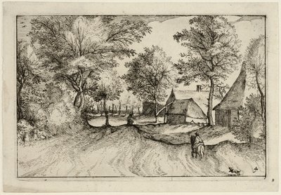 Village Road, plade fire efter Billeder af gårde, landhuse og rustikke landsbyer (Praediorum villarum et rusticarum casularum icones) af Claes Jansz. Visscher II