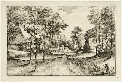 Village Road, plade fjorten efter Billeder af gårde, landhuse og rustikke landsbyer (Praediorum villarum et rusticarum casularum icones) af Claes Jansz. Visscher II