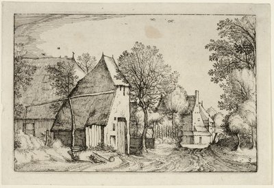 Village Road, plade tre efter Billeder af gårde, landhuse og rustikke landsbyer (Praediorum villarum et rusticarum casularum icones) af Claes Jansz. Visscher II