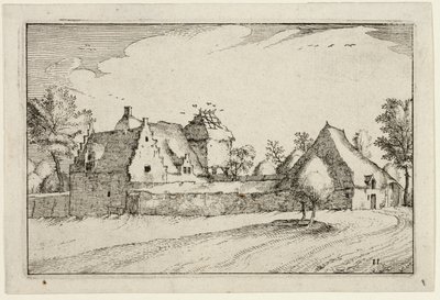 Walled Farm, planche elleve efter Billeder af gårde, landhuse og rustikke landsbyer (Praediorum villarum et rusticarum casularum icones) af Claes Jansz. Visscher II