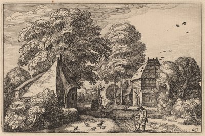 Vej med lade og hytter af Claes Jansz Visscher after Johannes van Doetechum, the Elder after Lucas