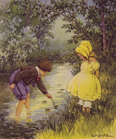 Et barns have af vers: Hvor går bådene? (farve litho) af Clara Miller Burd