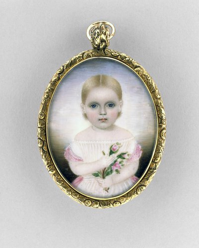 Portræt af en pige, ca. 1840 (akvarel på elfenben, forgyldt og glas) af Clarissa Peters Russell