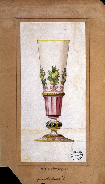 Dekoration til champagnefløjter, akvareltegning, Claude-Aymé Chenavard af Claude Amie Chenavard