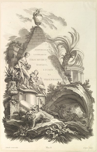 Frontispice til Tomb of Boyle, Locke og Sydenham Frontispice til Tomb..., ca. 1736. af Claude Augustin Duflos