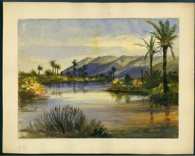 Udmundingen af floden Kishon og Mount Carmel (wc og blyant på papir) af Claude Conder