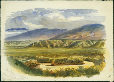 Udsigt nær Damieh, Jordan Valley, 1874 (wc og blyant på papir) af Claude Conder