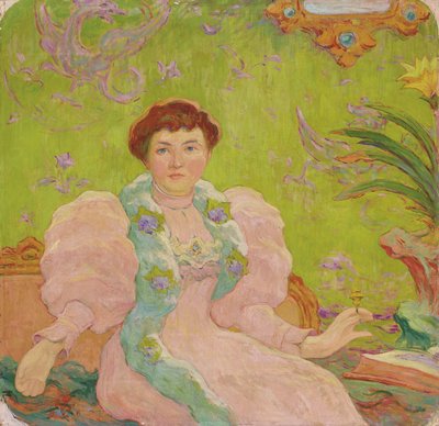 Ung kvinde i lyserød kjole; Jeune femme a la robe rose, ca. 1893 (olie på lærred) af Claude Emile Schuffenecker