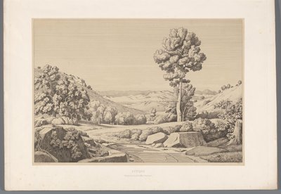 Landschap met weg Attica (titel på objekt) Udsigt over de mest berømte steder i det antikke Grækenland (...) (serietitel) af Claude Félix Théodore Caruelle d