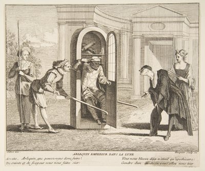 Harlekin, kejser på månen.n.d. Skaber: Claude Gillot, Jacques Gabriel Huquier. af Claude Gillot, Jacques Gabriel Huquier