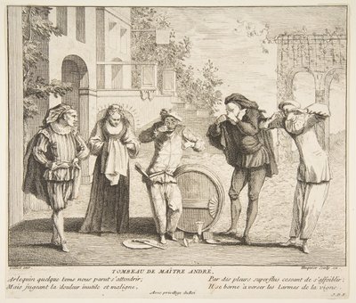 Maitre Andre.n.d.s død. Skaber: Claude Gillot, Jacques Gabriel Huquier. af Claude Gillot, Jacques Gabriel Huquier