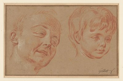 Skitse af to hoveder af Claude Gillot (possibly)