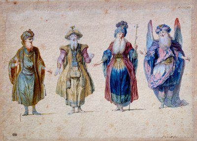 Fire teaterpræster Akvarel af Claude Gillot (1673-1722) Paris, Musee du Louvre af Claude Gillot