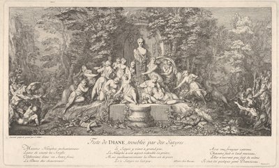 Dianafestivalen, afbrudt af satyrerne Feste de Diana, perturbée par des Satyres..., ca. 1786. af Claude Gillot