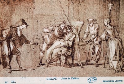 Teaterforestilling, tegning af Claude Gillot (1673-1722). Frankrig af Claude Gillot