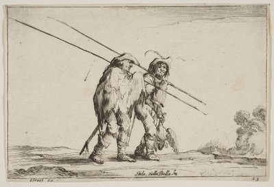 Plade 13: To geddemænd gående mod højre med hver deres gedder i højre hånd..., 1642. af Claude Goyrand