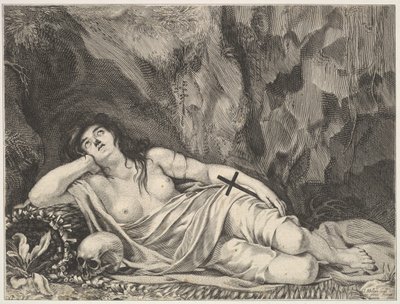 St. Mary Magdalen tilbagelænet i en grotte. af Claude Goyrand