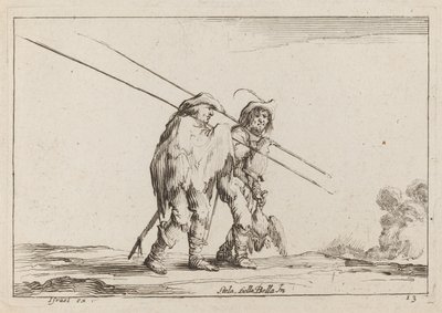 To Pikemen rejser til fods af Claude Goyrand after Stefano Della Bella