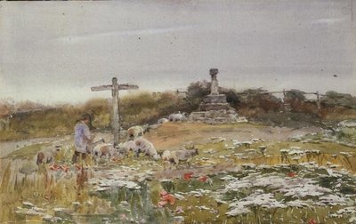 Ved korsvejen (akvarel på papir) af Claude Hayes