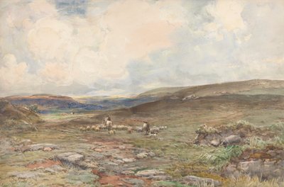 Hedeland med får og hyrde af Claude Hayes