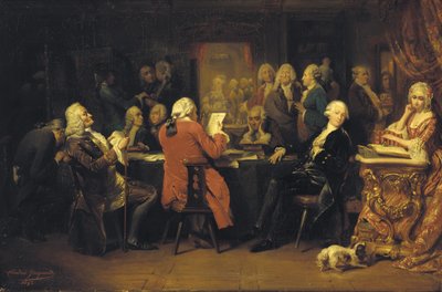 Voltaire på læsesalen på Procope af Claude Jacquand
