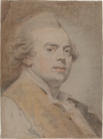 Selvportræt, ca. 1780 (rødt og sort kridt og pastel på papir) af Claude Jean Baptiste Hoin