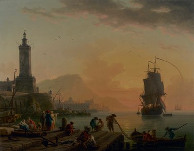 Havn ved Middelhavet. Rolig vind, stille om aftenen. af Claude Joseph Vernet