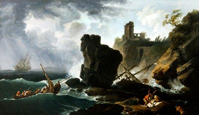 Klassisk italiensk kystscene (olie på lærred) af Claude Joseph Vernet