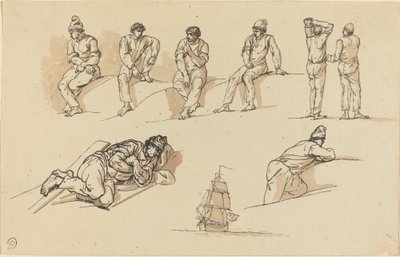 Otte Studier af Figurer og et Skib til Søs af Claude Joseph Vernet