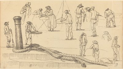 Kajfigurer og en Længde af Reb fastgjort til en Pullert af Claude Joseph Vernet