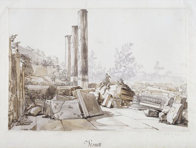 Ruinerne af Serapis-templet i Pozzuoli, 1750 (pen og blæk og vask over sort kridt på papir) af Claude Joseph Vernet