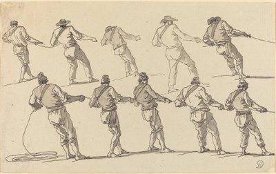 Ti mænd, der trækker i reb af Claude Joseph Vernet