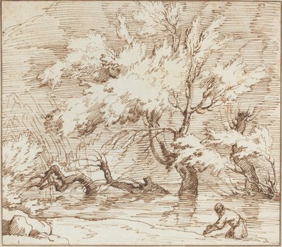 Træer reflekteret i en bæk af Claude Joseph Vernet