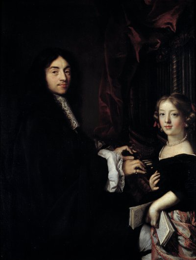 Portræt af organisten Charles Couperin (1638-1679) med datteren af maleren Maleri af Claude Lefebvre (1632-1675) 1600-tallet søn. 1,27x0,96 m af Claude Lefebvre