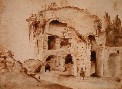 En ruin på Palatinen (blæk og vask på papir) af Claude Lorrain