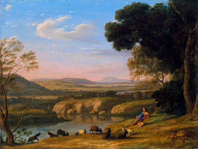""Paysage au chevrier"" (flodlandskab med gedehyrde) Maleri af Claude Lorrain (1600-1682) ca. 1645 - Olie på lærred Dim 39,5x53 cm Niedersaechsisches Landesmuseum, Hannover af Claude  Lorrain