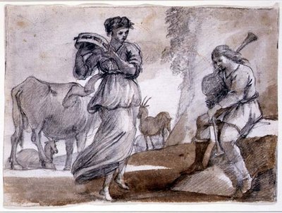 Rural Dance (sort og rødt kridt og vask på papir) af Claude Lorrain